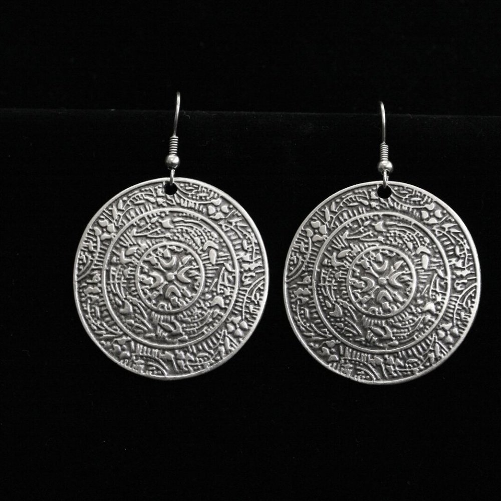 Engraved Disc Silver Earrings NWT